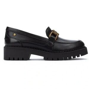 Pikolinos Aviles Women's Black Leather Loafers Shoes Chain Accent EU 40 US 9